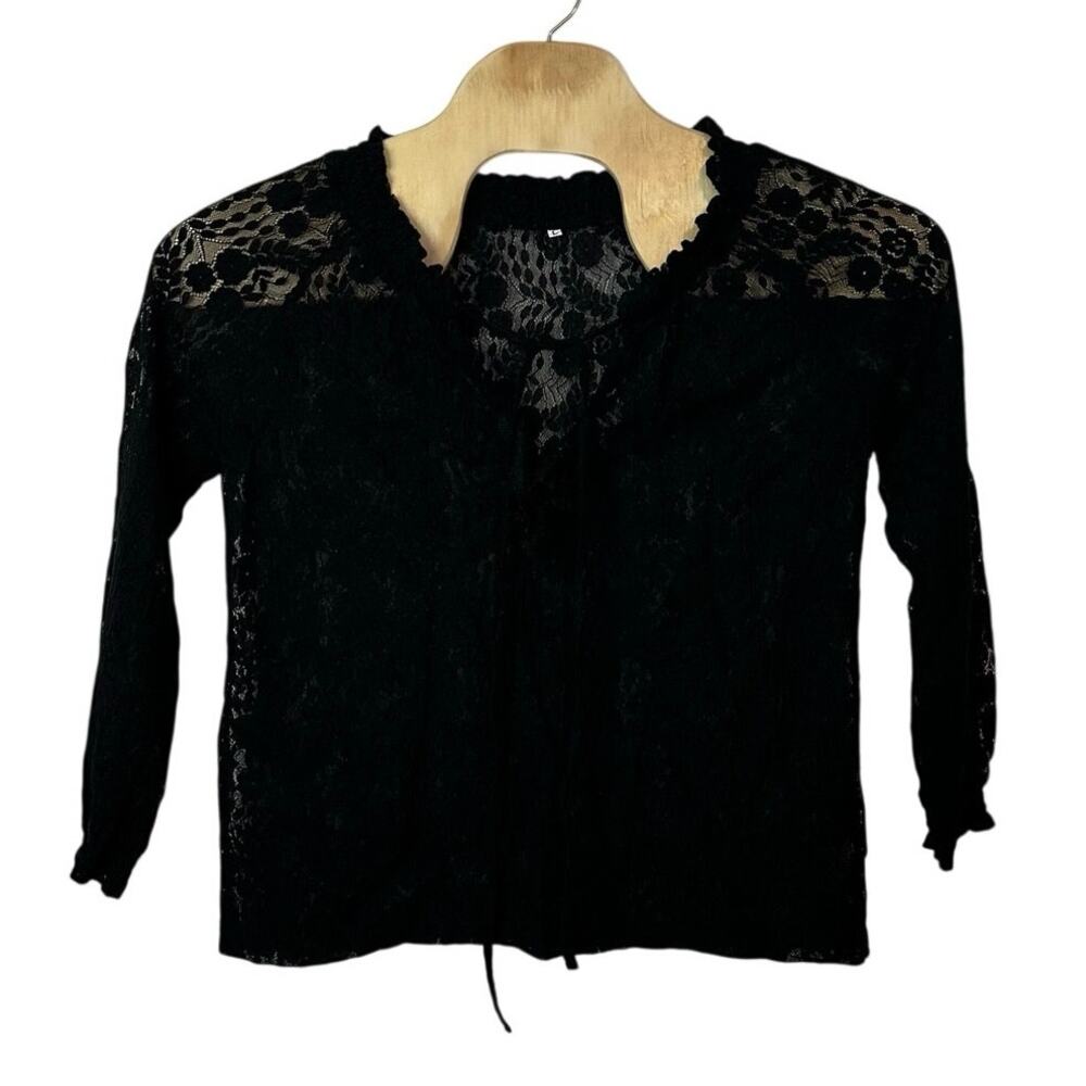 Sheer‎ Unbranded Long Sleeve V-Neck Shirt Top Blouse Size L Black Chic Floral